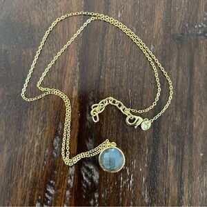 Gold-Tone Pendant Necklace with Blue-Green Gem